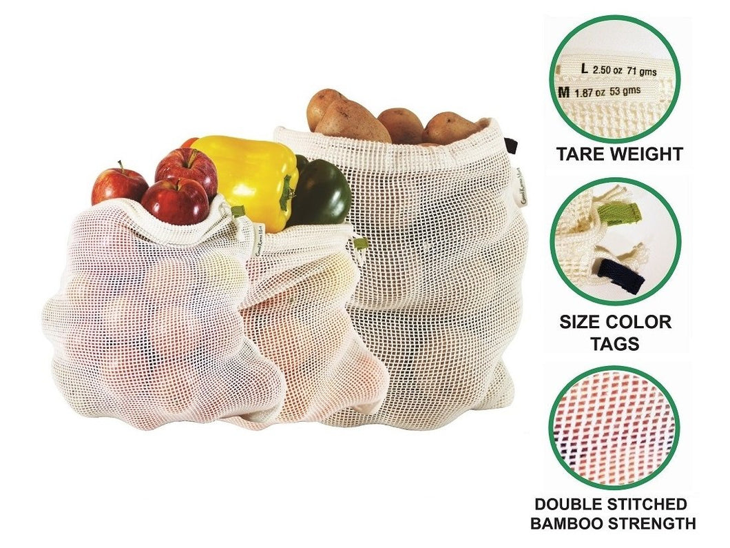 Bamboo Reusable Mesh Bags - Plastic Free Shopping (set of 3 or 6) Good Karma Mart 